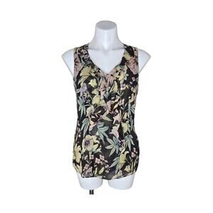 CABI Osaka Nights Floral V-Neck Semi Sheer Sleeveless Blouse Size XS